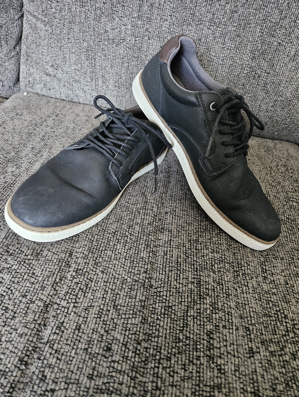 Crown Vintage Black Lace-Up Sneakers with Brown Heel Trim